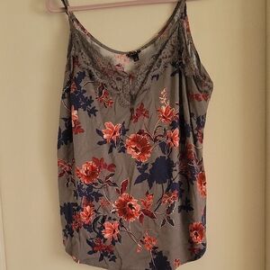 Floral Lace Trim Cami Top - Gray and Red